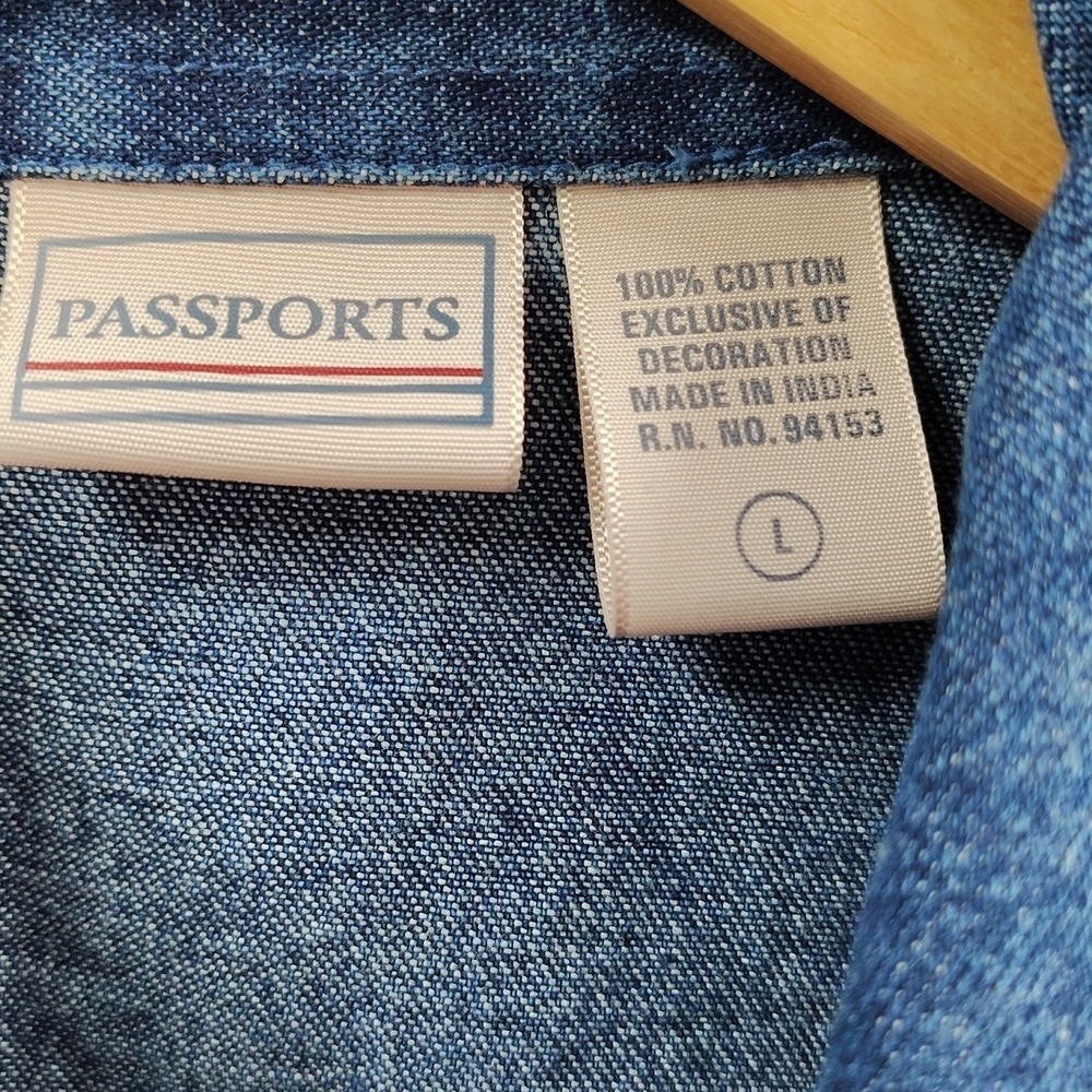 Passport Jean Jacket Large Fall Leaves Button Up Embroidery Cotton Vintage - Picture 7 of 8